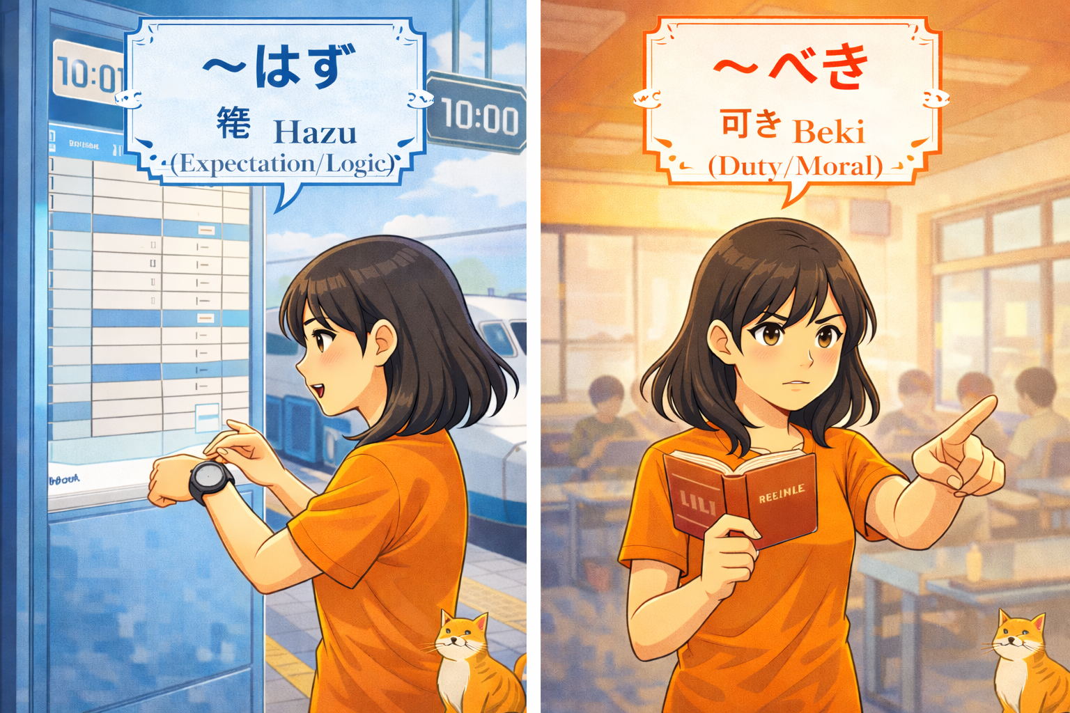 (Alt Text: Joy calculating time [Hazu] vs. Joy enforcing rules [Beki])