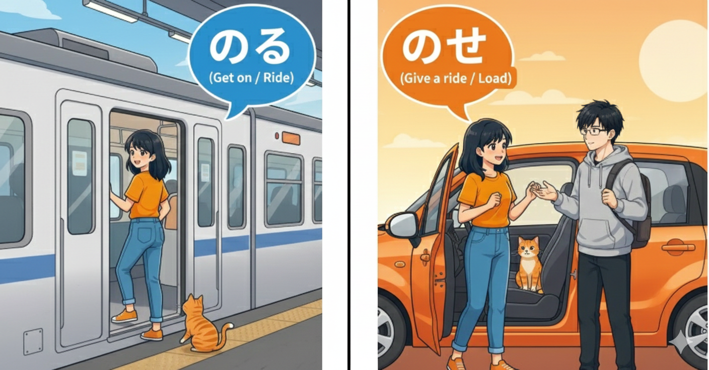 The Difference Between 乗る (noru) vs 乗せる (noseru)