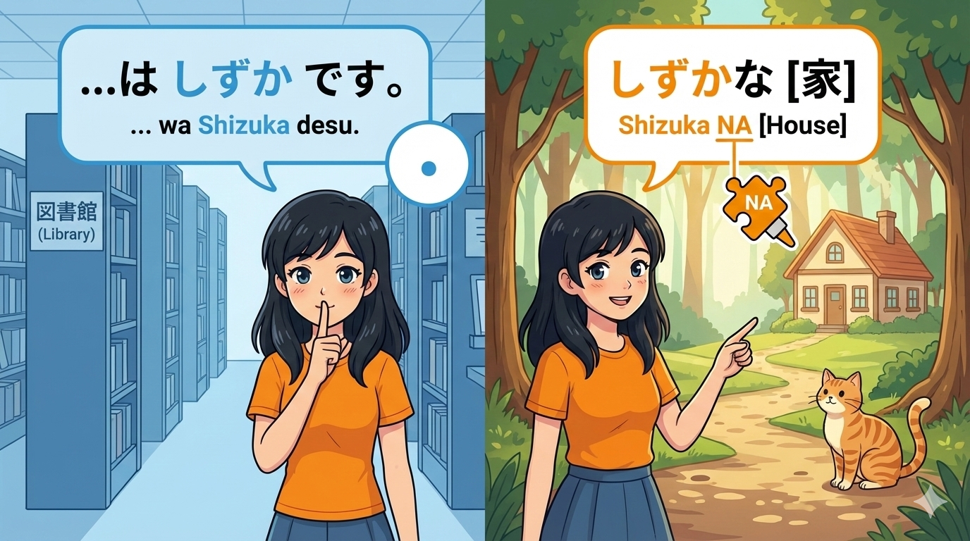 The Difference Between 静か (shizuka) vs しずかな (shizuka na)