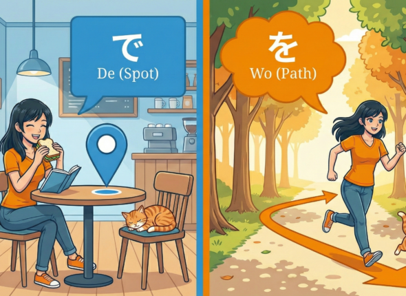 The Difference Between「を」 (o) vs 「で」 (de)