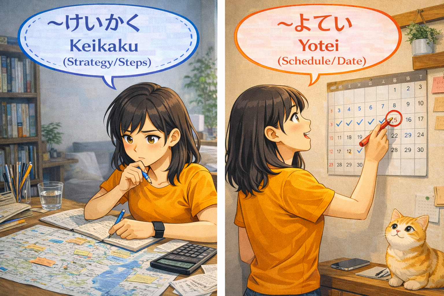 (Keikaku Suru) and “予定する” (Yotei Suru)