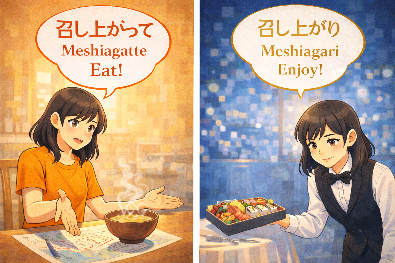 The Difference Between 召し上がりください (meshiagarikudasai) and 召し上がってください (meshiagatte kudasai)