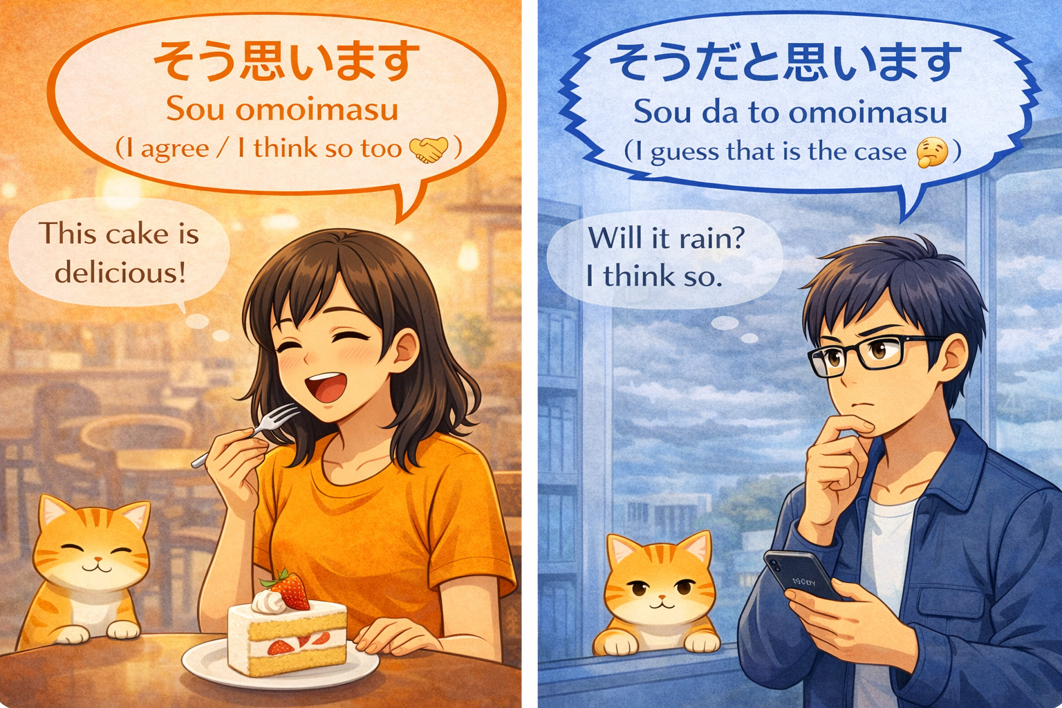 そう思います [Sou Omoimasu] vs. そうだと思います[Sou Da to Omoimasu]