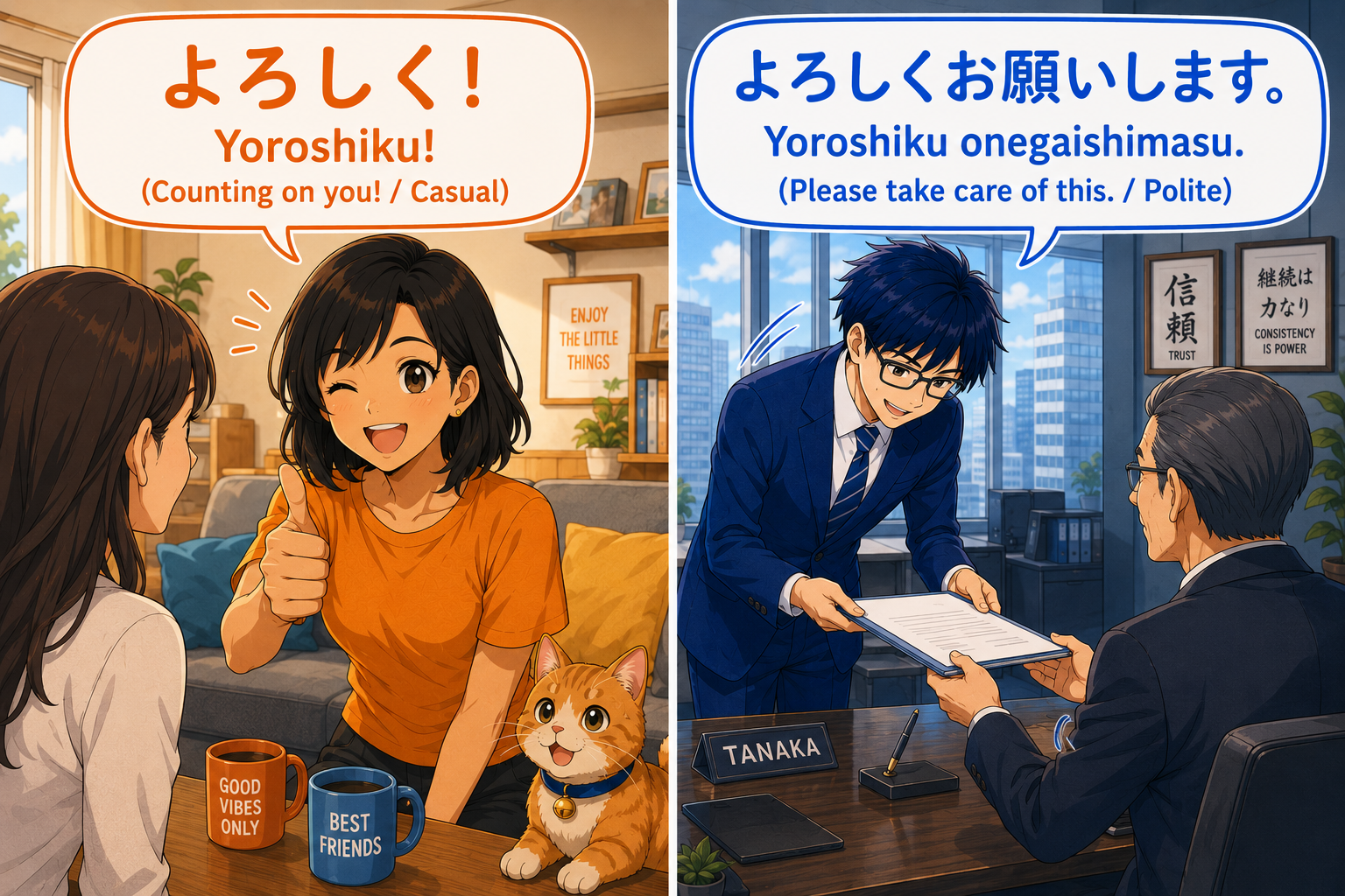 「よろしく」と「よろしくお願いします」の丁寧さ